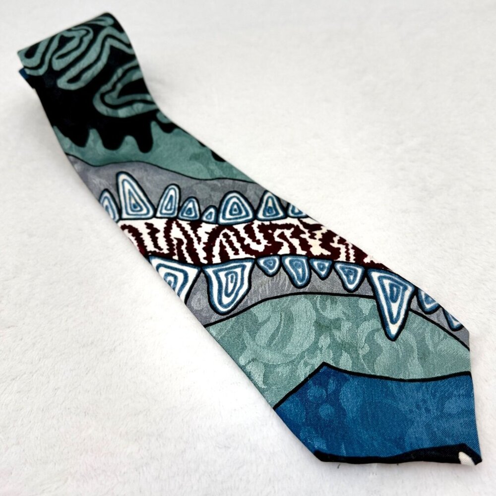 Vintage Florenzi Collection Abstract Pattern Tie Green Blue Regular Traditional